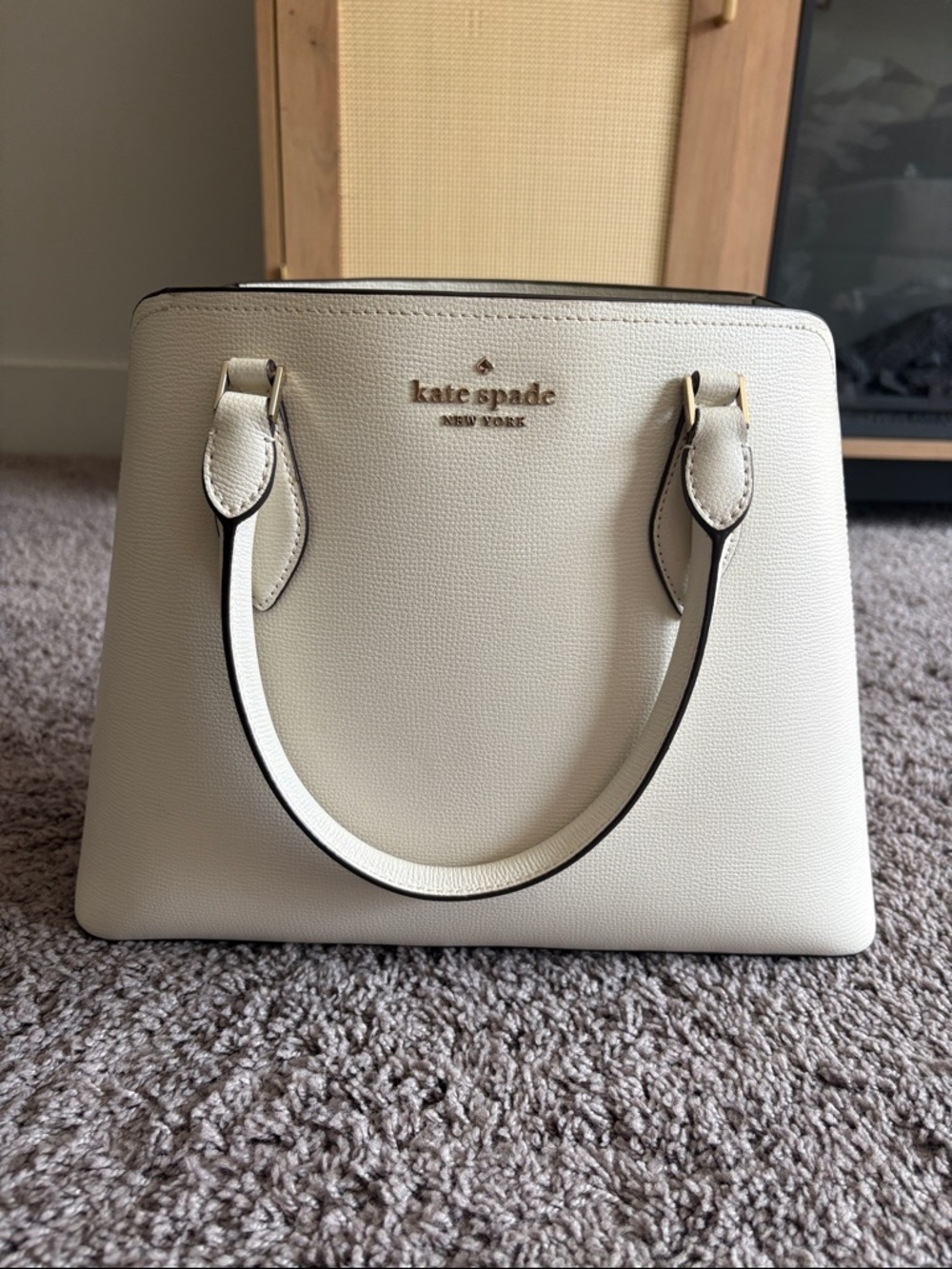 kate spade Cream Leather Satchel with Gold Logo
